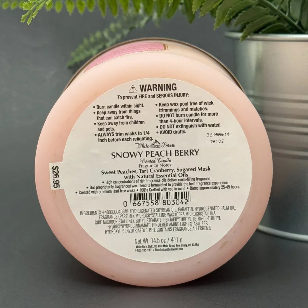 BBW Snowy Peach Berry White Barn Bath & Body Works 3 Wick Candle - Picture 9 of 10